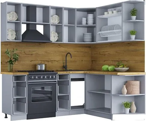 Готовая кухня Интерлиния Мила Шато 1.7x2.1 правая (луна/луна/бискайская сосна)