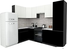 Готовая кухня ВерсоМебель Эко-7 1.4x2.6 левая (белый фасадный/черный/ст.мрамор итальянский)