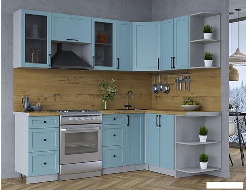 Готовая кухня Интерлиния Тренд 1.5x2.3 правая (океан/океан/дуб бунратти)