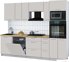 Готовая кухня Интерлиния Мила Gloss 2.6-ПМ1 (кашемир/кашемир/дуб бунратти)