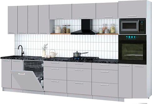 Готовая кухня Интерлиния Мила Gloss 3.6-ПМ1-2 (грей/грей/кастилло темный)