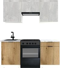 Готовая кухня ВерсоМебель Эко-2 1.8 (бетонный камень/дуб эвок прибрежный/ст.мрамор итальянский)