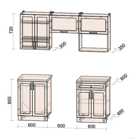 Готовая кухня Интерлиния Тренд 1.8В (пепел/пепел/опал светлый)