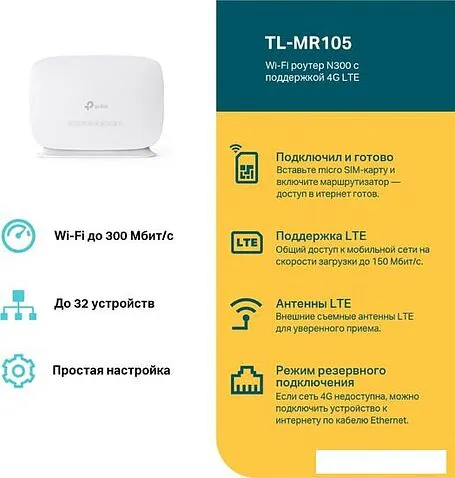 4G Wi-Fi роутер TP-Link TL-MR105