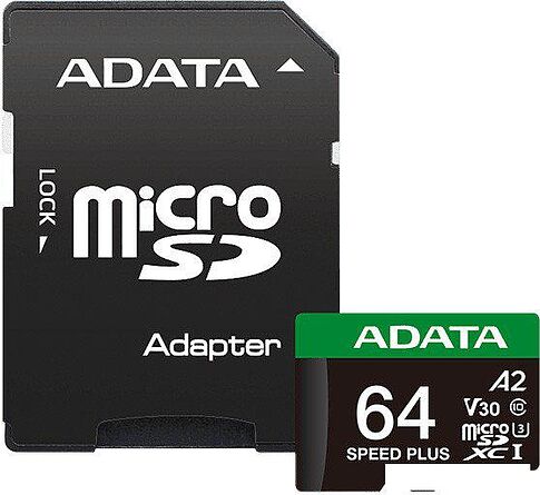 Карта памяти ADATA SPEED PLUS microSDXC 64GB UD64GUI3V30A2SP-RA1 (с адаптером) Карта памяти ADATA SPEED PLUS microSDXC 64GB UD64GUI3V30A2SP-RA1 (с адаптером)