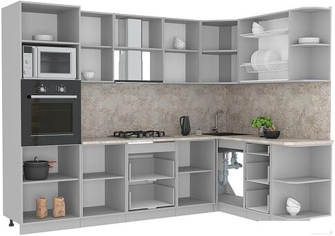 Готовая кухня Интерлиния Мила Лайт 1.68x2.8 правая (белый платинум/бетон/бискайская сосна)