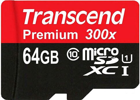 Карта памяти Transcend microSDXC UHS-I 300x Premium (Class 10) 64GB [TS64GUSDU1]