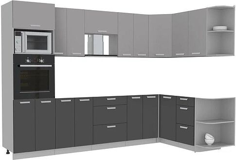 Готовая кухня Интерлиния Мила Лайт 1.68x3.0 правая без столешницы (серебристый/антрацит)