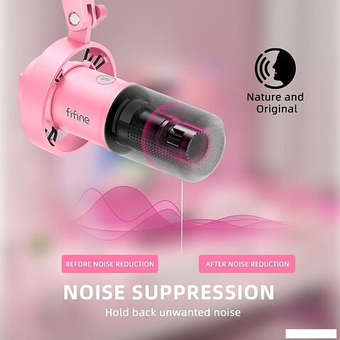 Проводной микрофон FIFINE T688 (розовый)