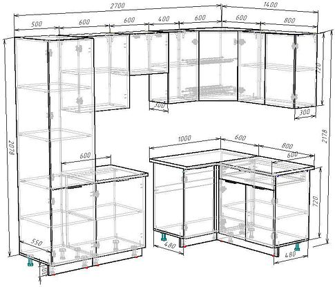Готовая кухня ВерсоМебель Эко-2 1.4x2.7 правая (белый фасадный/ст.золотистый дуб)
