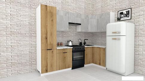 Готовая кухня ВерсоМебель Эко-2 1.2x2.7 правая (бетонный камень/дуб эвок прибрежный/ст.мрамор итал)