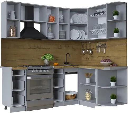 Готовая кухня Интерлиния Тренд 1.5x2.1 правая (луна/луна/бискайская сосна)