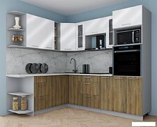 Готовая кухня Интерлиния Мила Gloss 1.88x2.4 левая (белый глянец/дуб вотан/травертин серый)