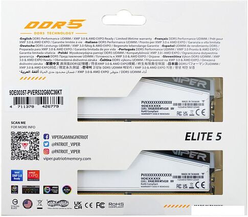 Оперативная память Patriot Viper Elite 5 RGB TUF Gaming Alliance 2x24ГБ DDR5 6600 МГц PVER548G66C34KT