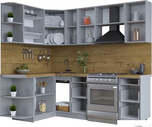 Готовая кухня Интерлиния Тренд 1.5x2.3 левая (океан/океан/дуб бунратти)