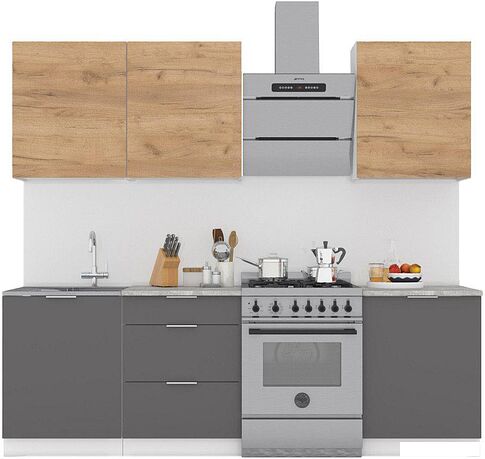 Готовая кухня Интермебель Микс Топ-4 1.8м (дуб крафт золотой/графит серый/дуб вотан)
