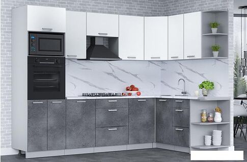 Готовая кухня Интерлиния Мила Лайт 1.68x2.8 правая (белый платинум/бетон портленд/белый гранит)