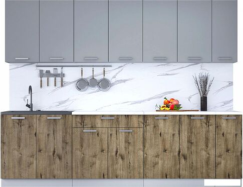 Готовая кухня Интерлиния Мила Лайт 2.7 (серебристый/дуб веллингтон/белый гранит)