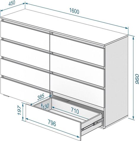 Комод Кортекс-мебель Бари 160 8ш (орех элия/орех элия/белый)