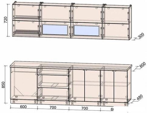 Кухня Интерлиния Мила Матте 2.6 А (белый/белый/опал светлый)