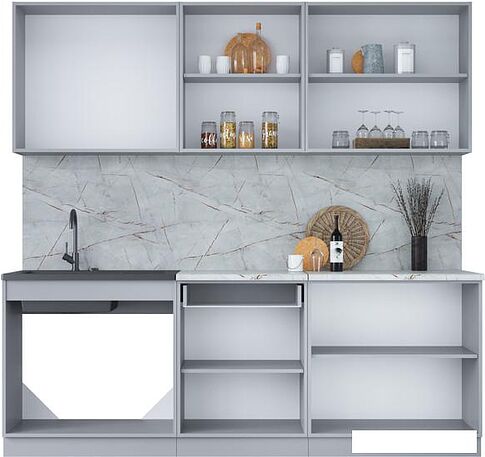 Готовая кухня Интерлиния Мила Лайт 2.2 (дуб веллингтон/дуб веллингтон/травертин серый)