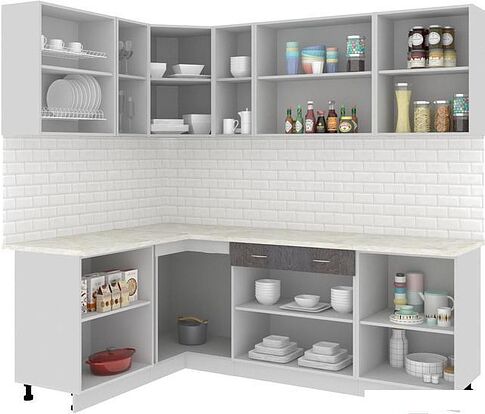 Угловая кухня Кортекс-мебель Корнелия Экстра 1.5x2.3м (белый/береза/королевский опал)