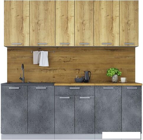 Готовая кухня Интерлиния Мила Лайт 2.1 (дуб золотой/бетон портленд/дуб бунратти)