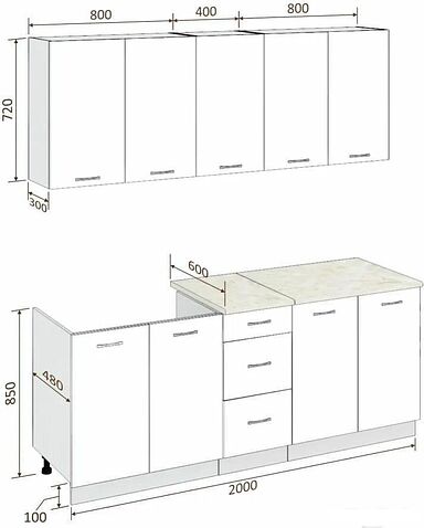 Кухня Кортекс-мебель Корнелия Лира 2.0м (салатовый/оникс/марсель)