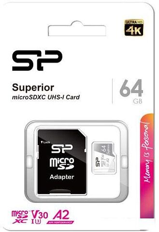 Карта памяти Silicon-Power Superior microSDXC SP064GBSTXDA2V20SP 64GB (с адаптером)