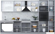 Готовая кухня Интерлиния Мила Пластик 3.4 (туманный глянец/антрацит/бискайская сосна)