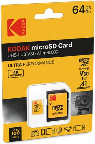 Карта памяти Kodak Ultra Performance microSDXC 64GB EKMSDM64GXC10HPRK (с адаптером)