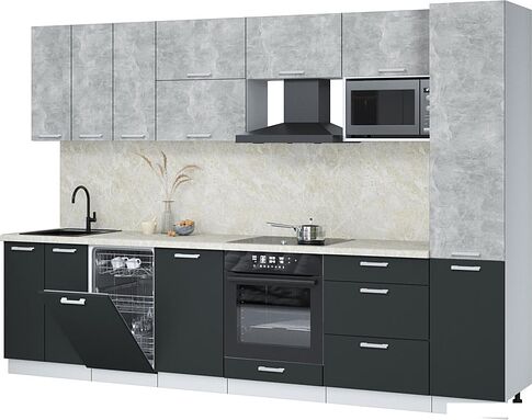 Готовая кухня Интерлиния Мила Лайт 3.1-ПМ4 (бетон/антрацит/опал светлый)