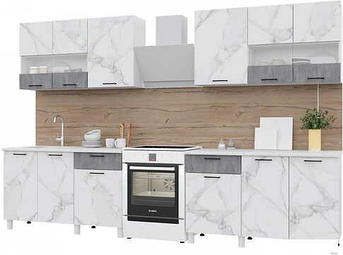 Готовая кухня Горизонт Trend 2600 (мрамор арктик/бетон грей)