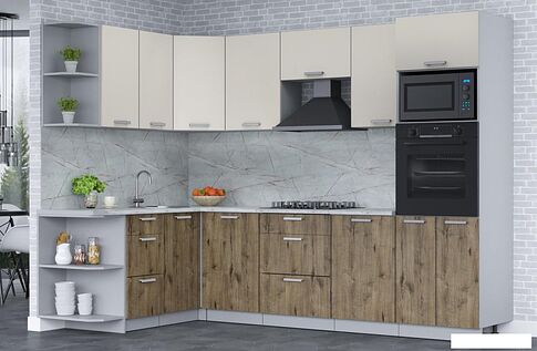 Готовая кухня Интерлиния Мила Лайт 1.68x2.8 левая (персидский жемчуг/дуб веллингтон/серый каспий)