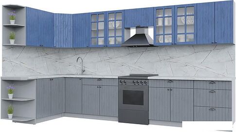 Готовая кухня Интерлиния Берес 1.5x2.5 правая (дуб лазурный/дуб серый/серый каспий)