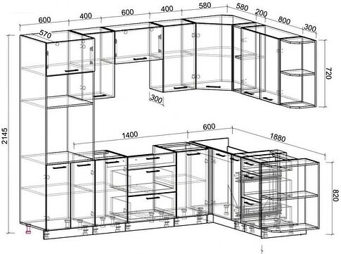Готовая кухня Интерлиния Мила Лайт 1.88x2.6 правая без столешницы (белый платинум/бетон)