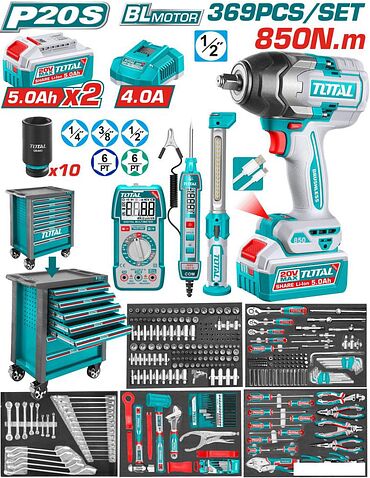 Гайковерт Total THPTCS83692 (с 2-мя АКБ, кейс, набор инструментов)