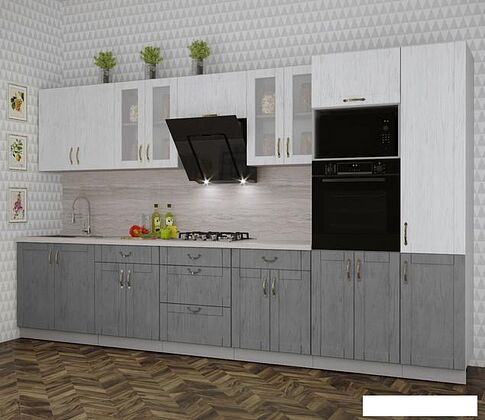 Готовая кухня Интерлиния Мила Крафт 3.6 (дуб серый/дуб полярный/травертин серый)