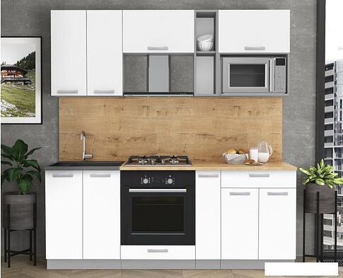 Готовая кухня Интерлиния Мила Лайт 2.0 ВТ (белый платинум/белый платинум/дуб бунратти)