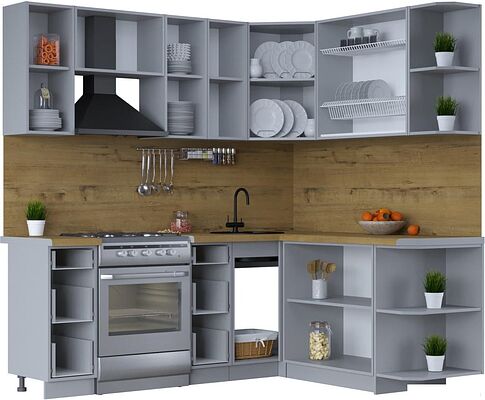 Готовая кухня Интерлиния Тренд 1.7x2.1 правая (мята/мята/дуб бунратти)