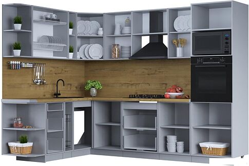 Готовая кухня Интерлиния Тренд 1.88x2.8 ВТ левая (пепел/пепел/опал светлый)