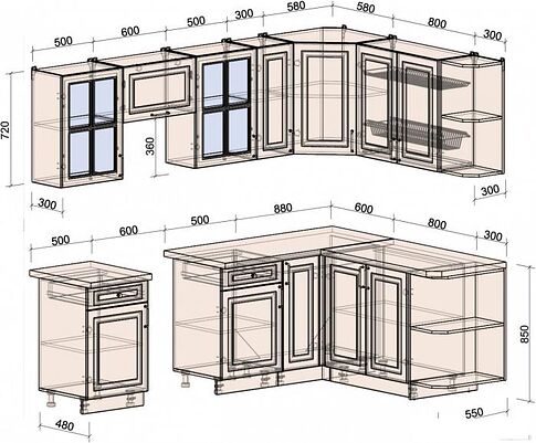 Готовая кухня Интерлиния Мила Шато 1.7x2.5 правая (индиго/индиго/опал светлый)