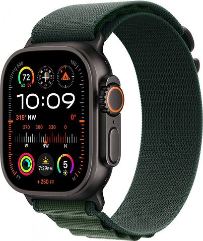 Умные часы Apple Watch Ultra 2 LTE 49 мм (титановый корпус, черный/темно-зеленый, ремешок из полиэстера L)