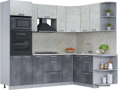 Готовая кухня Интерлиния Мила Лайт 1.68x2.4 правая (бетон лайт/бетон портленд/опал светлый)