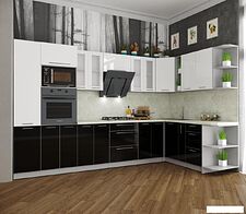 Готовая кухня Интерлиния Мила Пластик 1.88x3.4 правая (черный/белый глянец/опал светлый) Готовая кухня Интерлиния Мила Пластик 1.88x3.4 правая (черный/белый глянец/опал светлый)