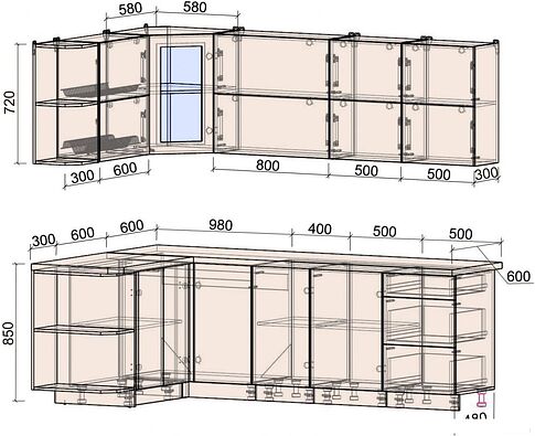 Готовая кухня Интерлиния Мила Матте 1.5x2.4 А левая (индиго/индиго глянец/кастилло темный)