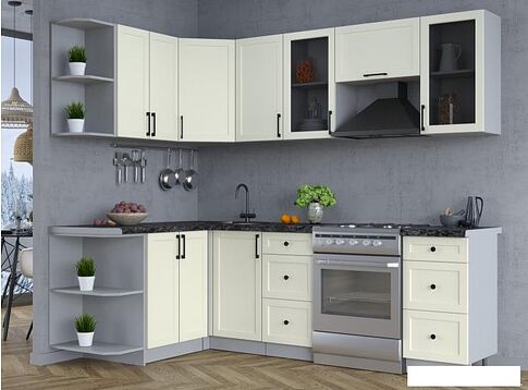 Готовая кухня Интерлиния Тренд 1.5x2.4 левая (белый/белый/кастилло темный)