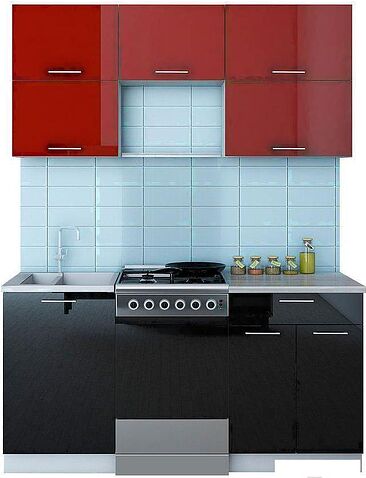 Кухня Интерлиния Мила Gloss 50-16 (бордовый/черный)