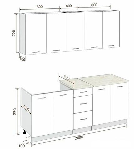 Готовая кухня Кортекс-мебель Корнелия Лира 2.0м (зеленый/оникс/марсель)