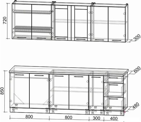 Кухонный модуль Интерлиния Мила Пластик 2.3 Б (арктический/арктический/белый гранит)
